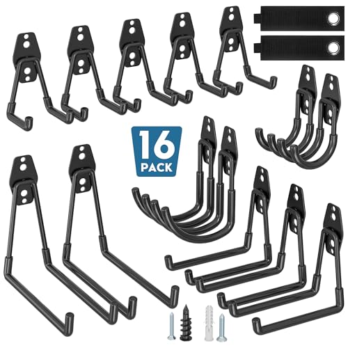 garagen wandhaken set von bontec 16-teilig, u/j-typen, max traglast 439 kg, schwarz