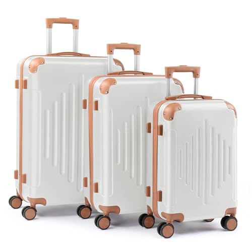bonnlo kofferset 3 teilig hartschale koffer set m-l-xl mit 4 rollen cremeweiß