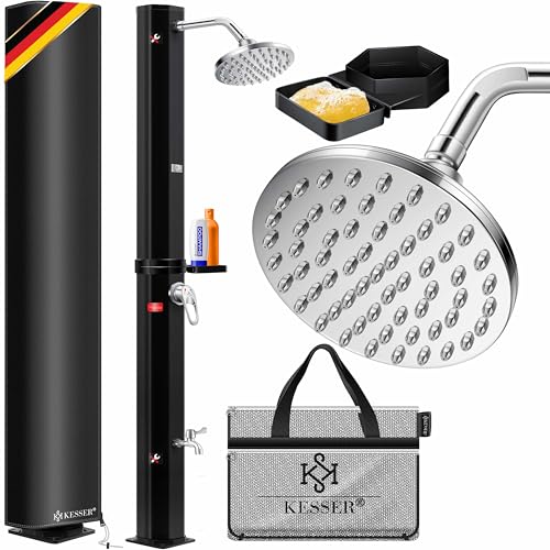 solardusche 60 liter von kesser, gartendusche mit duschablage und schutzhaube, schwarz