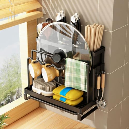 Yahbrra küchenOrganizer regal für arbeitsplatte, utensilienhalter, schneidebretthalter schwarz