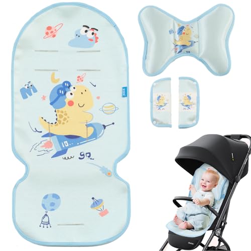 AIRCADIA sitzauflage kinderwagen sommer 5 punkt gurt kühlkissen 3er set mit dino motiv