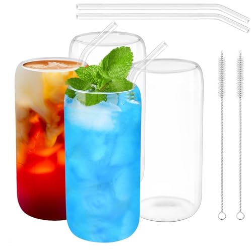 zosenyer trinkgläser set 4 stück 500 ml glasstrohhalm cocktail eiskaffee whiskey