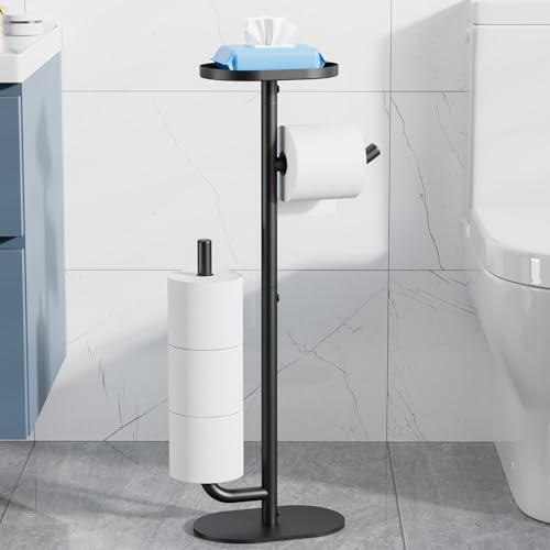 Produktbild: kitsure toilettenpapierhalter schwarz - klopapierhalter für 4 rollen mit ablage 23,2 x 14,8 x 70 cm