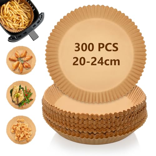 backpapier für heißluftfritteuse, 300 stück rund 20cm, wasserdicht, ölfest, BPA-frei
