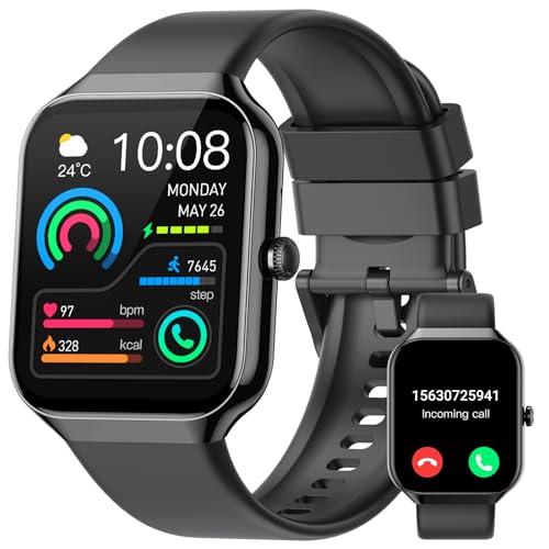 smartwatch fitness tracker mit telefonfunktion, 1.96 zoll, ip68 wasserdicht, schwarz
