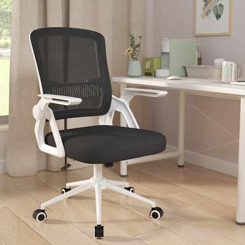 Produktbild: naspaluro ergonomischer bürostuhl mit armlehnen, drehstuhl mit netzbezug, höhenverstellbar, schwarz weiß