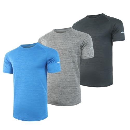 hpbygstae sportshirt herren kurzarm 3er pack atmungsaktiv schnelltrocknend schwarz grau blau Größe L