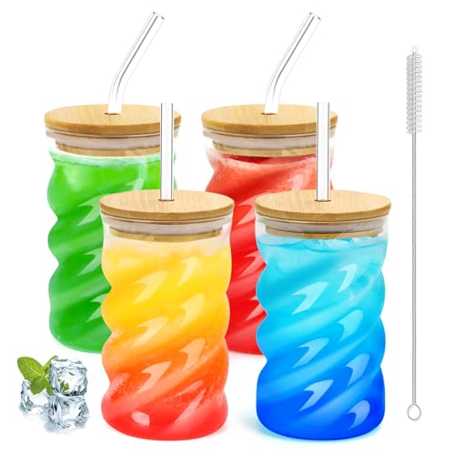 Produktbild: SILRIVES 4er Set 500ml Gläser mit Deckel und Strohhalm für Eiskaffee, Matcha, Smoothie