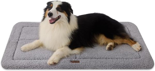 Hundematte 104x71cm waschbar - Reversibles Fleece Hundebett für Box & Käfig - Grau