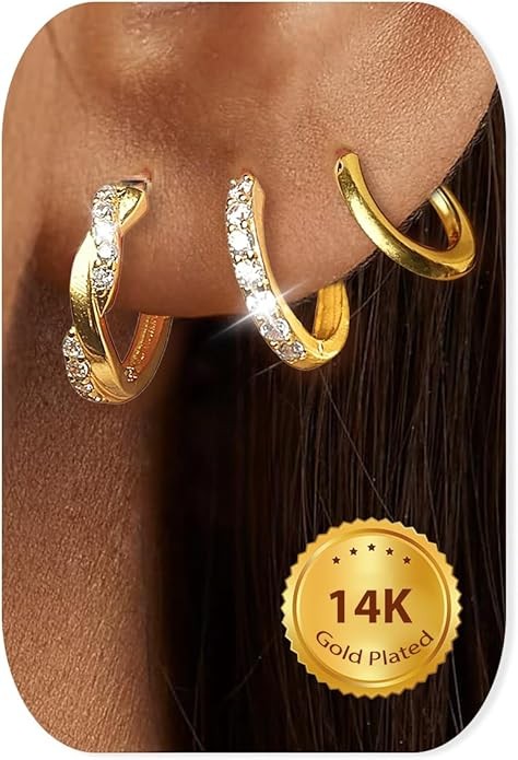 3 Paar 925 Silber Creolen Huggies Damen vergoldet Minimalistisch Zirkonia Schmuck