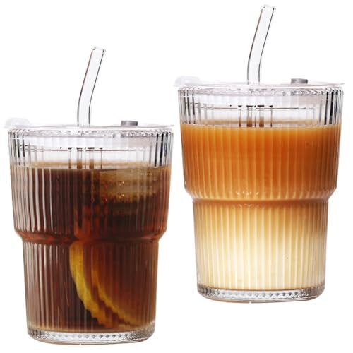 trinkbecher mit deckel und strohhalm 2 stück 450ml luftdicht wasserdicht glasbecher set