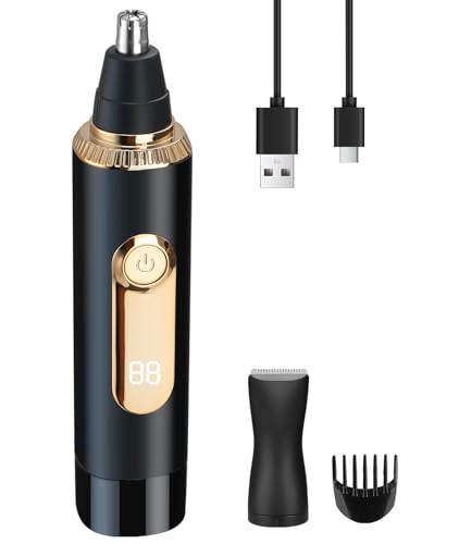 nasenhaartrimmer 2 in 1 mit led akku-anzeige, usb-c wiederaufladbar, ipx7, doppelklingen