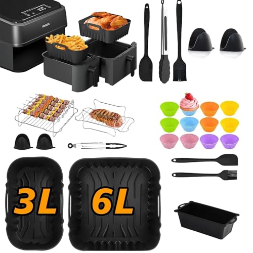 philips airfryer zubehör set 22-teilig für dual basket 3000-5000 serie, spülmaschinenfest