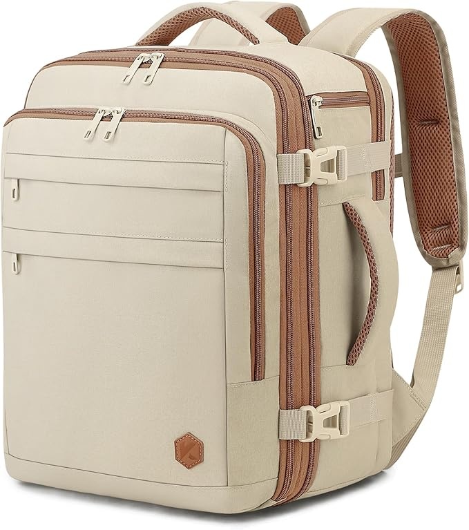 Handgepäck Rucksack erweiterbar 40x30x25 für 15,6 Zoll Laptops beige