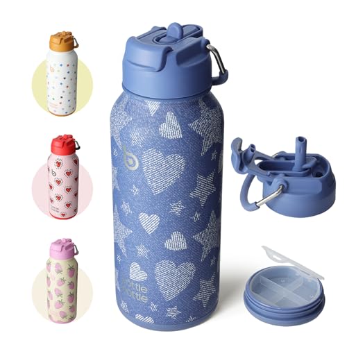 Produktbild: bottlebottle trinkflasche edelstahl 1 liter mit strohhalm und pillenfach, auslaufsicher