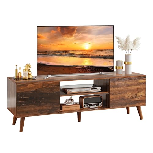 wlive tv schrank für fernseher 50 55 60 zoll, tv lowboard 136 cm vintagebraun-schwarz