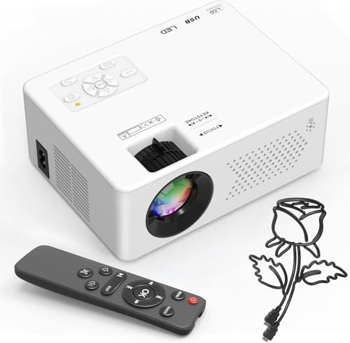 full hd 1080p mini beamer tragbar, 200 zoll projektor, bluetooth 5.2, kompatibel mit smartphone
