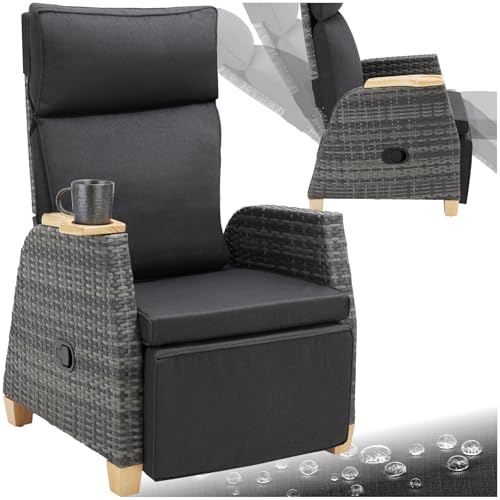 tectake rattan outdoor sessel mit fußstütze, verstellbare lehne, liegestuhl für balkon