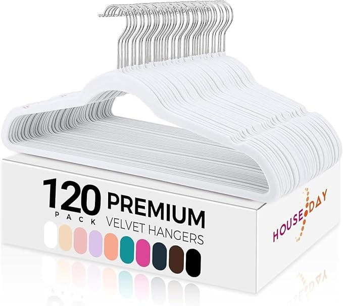 Weißer Samt Kleiderbügel 120 Stück, rutschfest, platzsparend, 360 drehbar