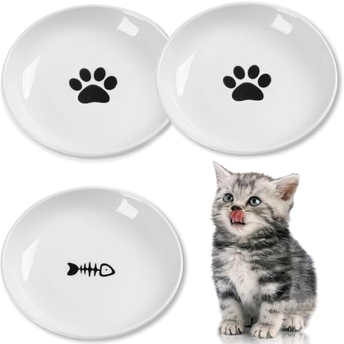 keramik katzennapf set 3er, weiß - futternapf flach mit rutschfestem silikonring