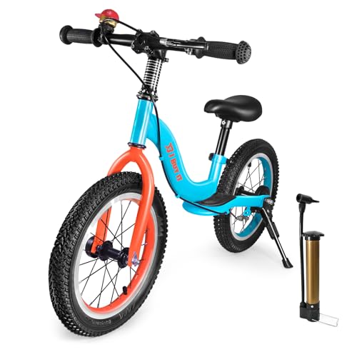 14 Zoll kinderlaufrad ab 3 bis 6 jahre mit bremse und ständer, blau orange