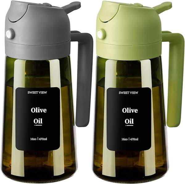 Olivenölspender und Ölsprüher 470 ml, lichtdicht, Glas für Küche, Grillen, Kochen