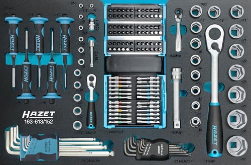 HAZET 100-teiliges Werkzeug-Set 163-613/152 mit Bits, Knarren, Splinttreibern, Steckschlüsseln