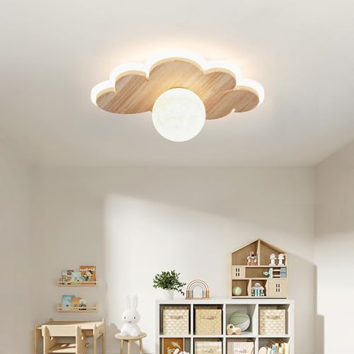 kuwork led deckenleuchte 4000k wolken lampe kinderzimmer holz design 26cm 16w