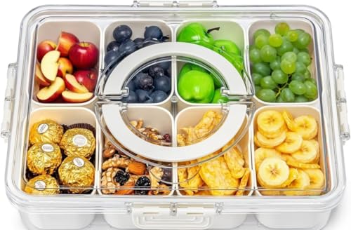 Snackbox mit Deckel und Griff  Unterteilte Servierplatte für Obst, Nüsse, Snacks