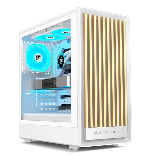 foifkin m1 atx pc gehäuse mit 4 argb lüftern, 36l, für gpus bis 33 cm, weiß-holz