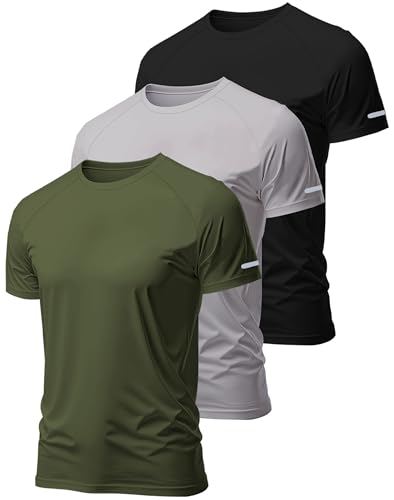 Produktbild: hioutdoor sport tshirts herren 3er pack kurzarm fitness shirts atmungsaktiv schnelltrocknend