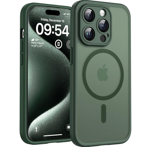 tocol iPhone 15 Pro Hülle Magsafe stoßfest kratzfest transluzente Rückseite alpengrün