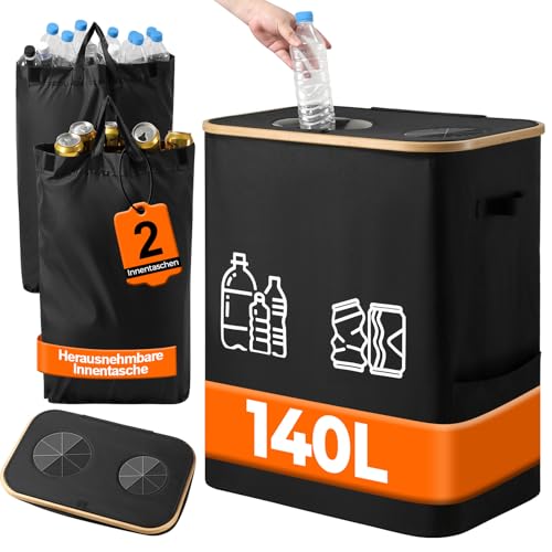 ostyel pfandflaschen sammelbehälter 140l, 2 fächer, zusammenklappbar, abnehmbar