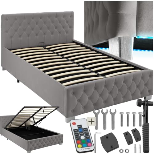 tectake chesterfield bett mit bettkasten und stauraum, doppelbett dunkelgrau, 120 x 200 cm