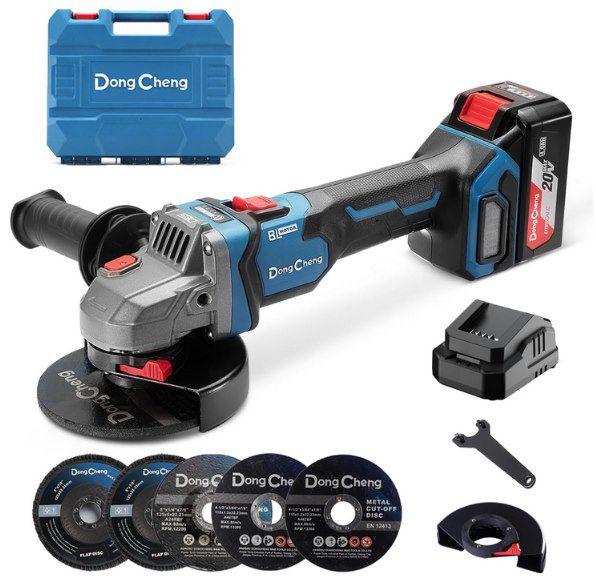 Produktbild: dongcheng akku-winkelschleifer 18v 4ah akku und ladegerät für 71,99 euro