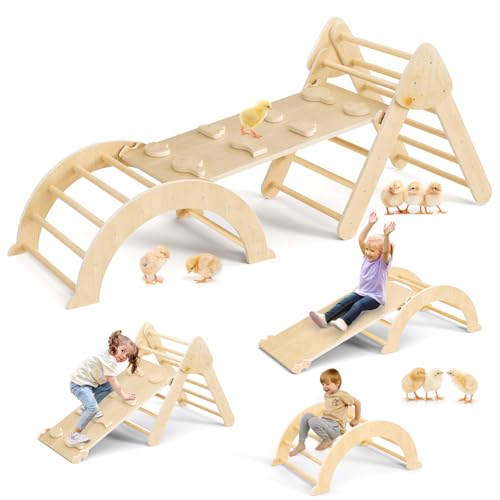 montessori kletterdreieck 7-in-1 mit kletterbogen und rutsche CUPCHID holz für kleinkinder