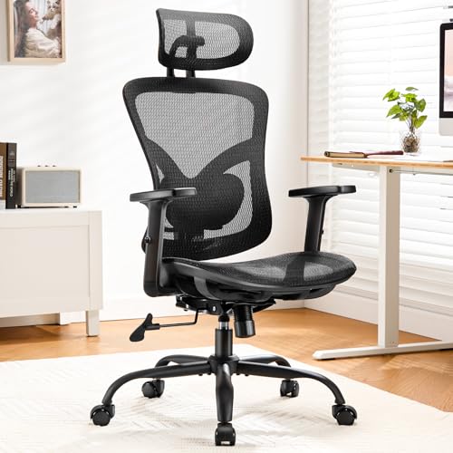 ergonomischer bürostuhl hochlehner mit lendenstütze, 2d-kopfstütze, schwarz
