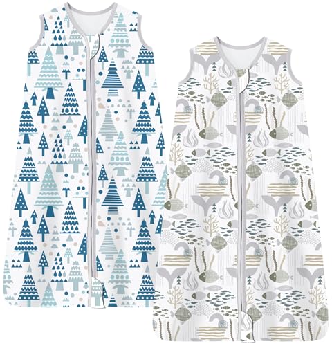 Produktbild: chilsuessy babyschlafsack 2 stücke 0.5 tog 100% baumwolle ärmellos ozean wald 90cm 18-24 monate