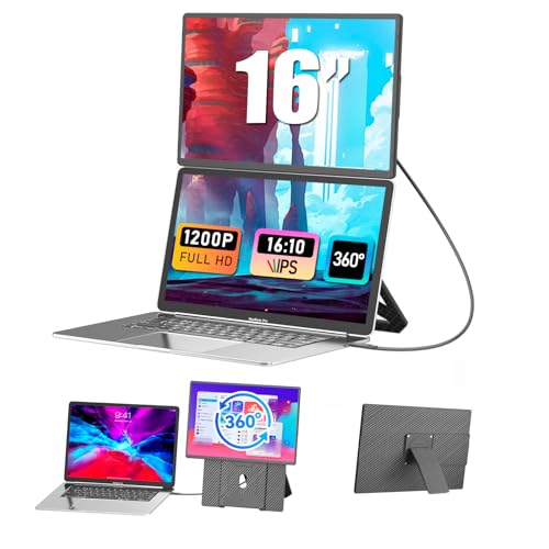 portable monitor 16 zoll fhd 1200p laptop bildschirm extender, 360 drehbar, travel monitor für windows/mac