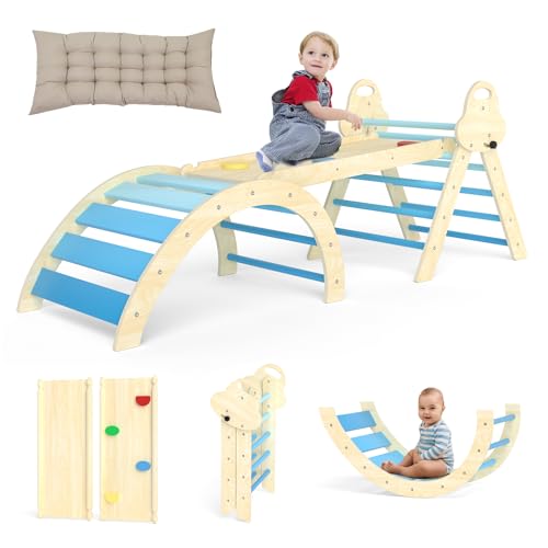 montessori kletterdreieck 7-in-1 aus holz mit rutsche und kissen für kleinkinder 1-3 jahre