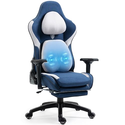dowinx gaming stuhl, ergonomischer bürostuhl mit fußstütze, atmungsaktiv, blau