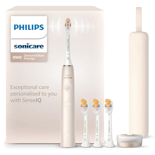 philips sonicare diamondclean 9900 prestige elektrische zahnbürste mit senseiq, 5 putzmodi, champagner
