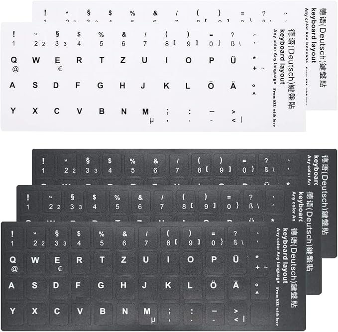 Tastaturaufkleber Deutsch, 5 Stück, 3 Schwarz 2 Weiß für Standard Laptop