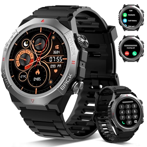 militär smartwatch mit telefonfunktion für herren und damen, 1,39" touchscreen, ip68 wasserdicht, 110+ sportmodi, schwarz