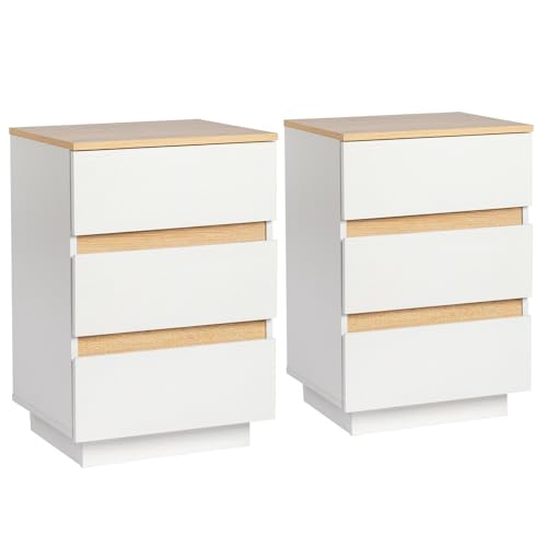 Nachttisch 2er Set LEADZM Holz Nachtkommode mit 3 Schubladen für Schlafzimmer Wohnzimmer