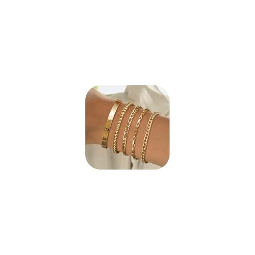 18K vergoldet armband set damen, nelytiya 5 stück, edelstahl, verstellbar, stapelbar