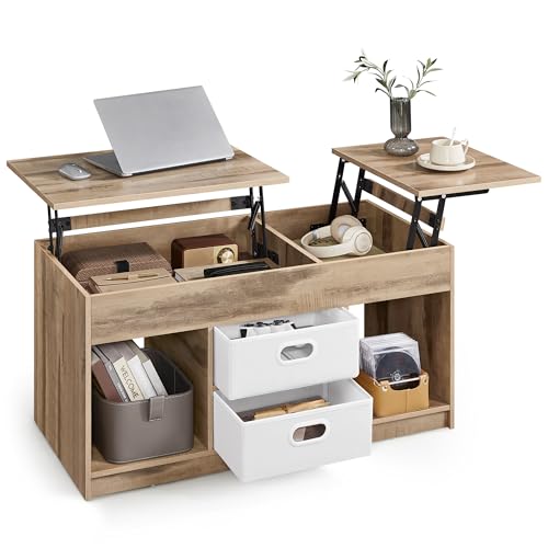 Produktbild: vasagle couchtisch lift-top mit schubladen und fächern, 100x50x48/62 cm, kamelbraun