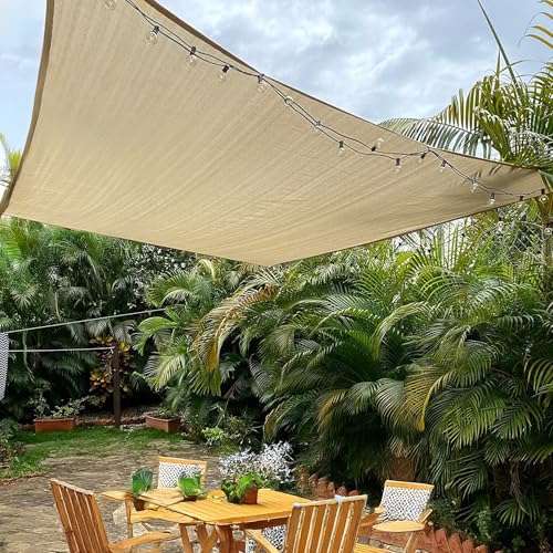 sonnensegel balkon rechteckig 4x3 m creme, sonnenschutz windschutz für garten terrasse, hdpe gewebe