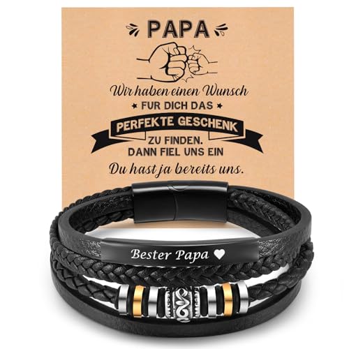 Papa Geschenk Armband Herren Leder - Vatertagsgeschenk DAD Armband Männer Schmuck