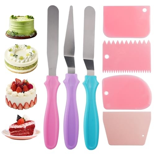 winkelpalette edelstahl set 7 Stück, streichpalette, kuchenpalette, smoother, zum dekorieren